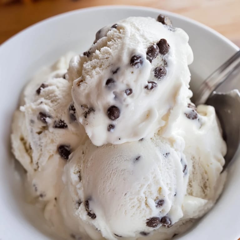 Guilt-free cottage cheese ice cream swirled with chewy edible cookie dough chunks.  