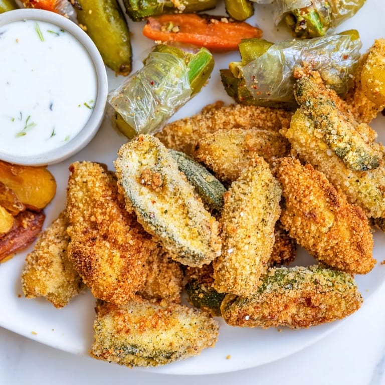 Tangy pickled-wrapped bites and crunchy fried pickles, perfect for snack time enjoyment.