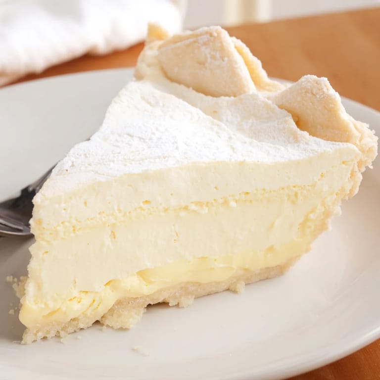 Nostalgic water pie topped with vanilla, perfect for sweet tooth cravings.  