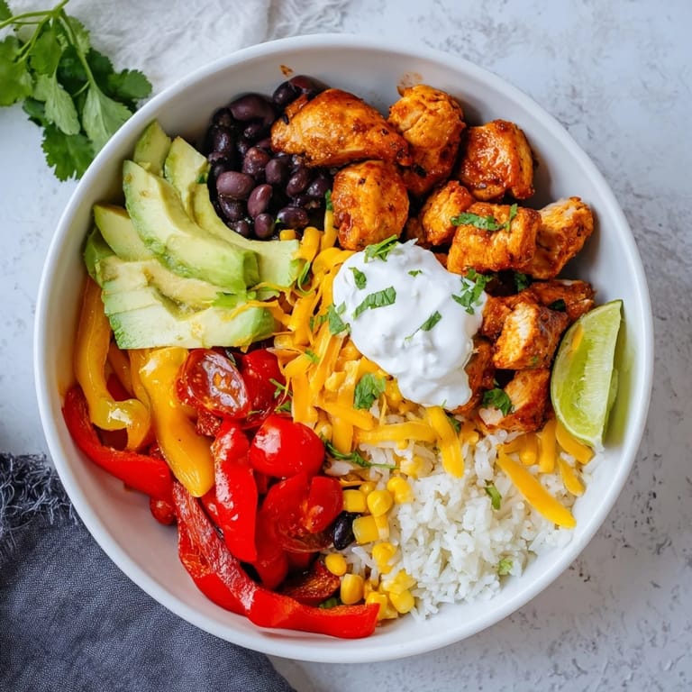 Tempt your taste buds with this view of Sheet Pan Chicken Burrito Bowls, bursting with flavor and easy preparation.