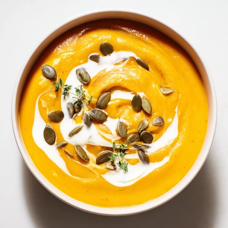 A close-up of the smooth, rich Creamy Roasted Acorn Squash Soup, perfectly seasoned and ready to enjoy.