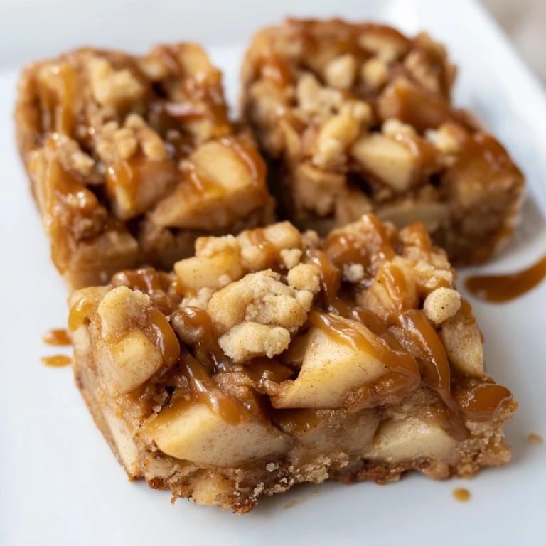 A close-up of warm, delicious Caramel Apple Cookie Bars, perfect for dessert or a snack.
