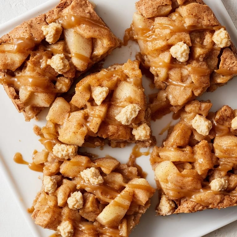 Homemade Caramel Apple Cookie Bars with a crumbly topping, ready to slice and serve warm.