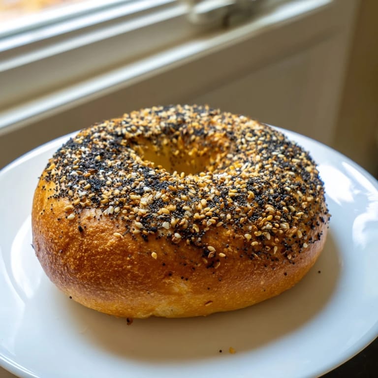 Close-up shot shows a stack of chewy homemade budget bagels, ideal for your next brunch gathering.
