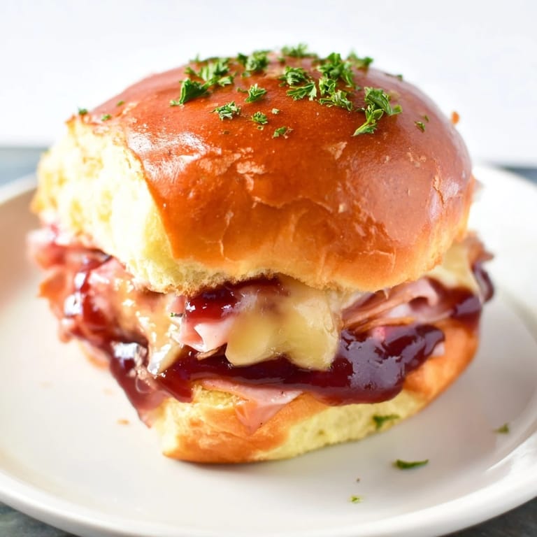 Golden-brown Cherry-Glazed Ham and Cheese Slider Mashup, ready to serve and bursting with flavor.