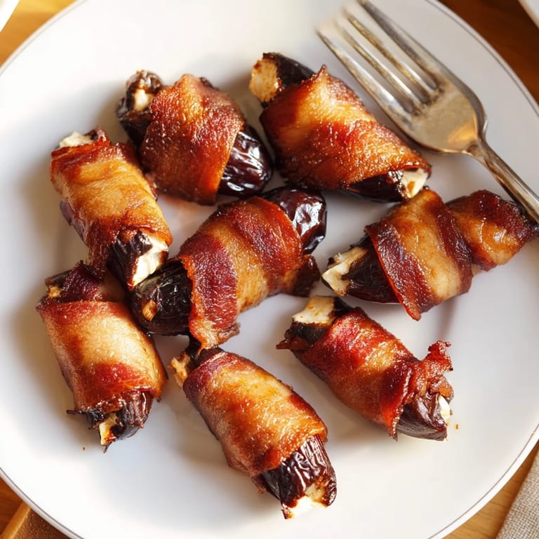 Bacon-wrapped dates, a crowd-pleasing appetizer: sweet dates, savory bacon, and creamy goat cheese.