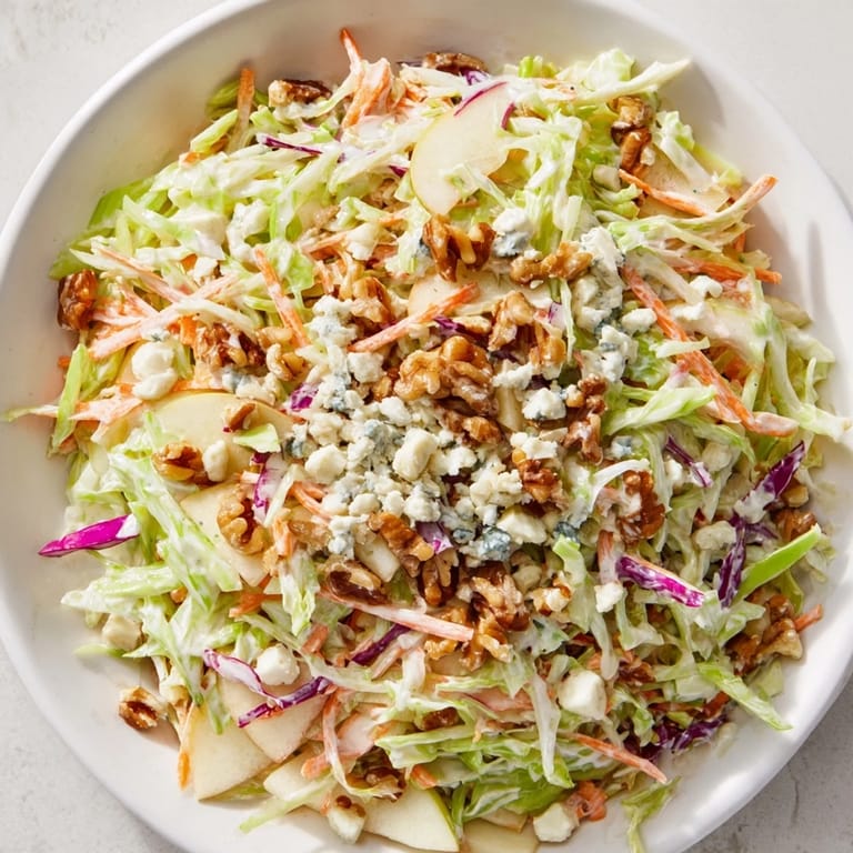 This refreshing Crunchy Apple & Walnut Slaw combines crisp apples, walnuts, and creamy blue cheese, perfect bite.