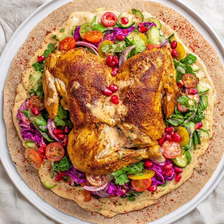 A close-up of a festive Greek Yogurt Chicken Shawarma Christmas Wrap, showcasing fresh herbs and vibrant spices.