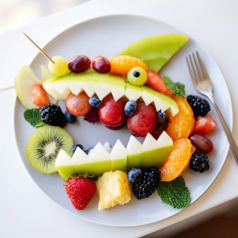 This appealing, refreshing Watermelon Shark Bite Board features a carved watermelon filled with sweet grapes and berries.