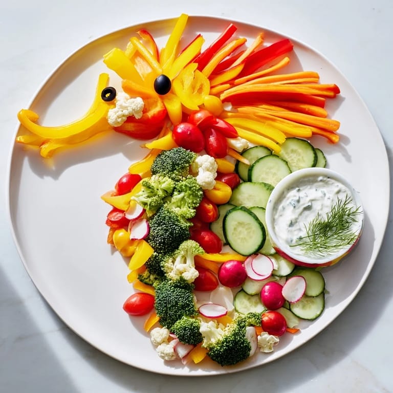 See the elegant, edible Seahorse Veggie Dip Platter, a healthy appetizer with crisp vegetables for dipping.