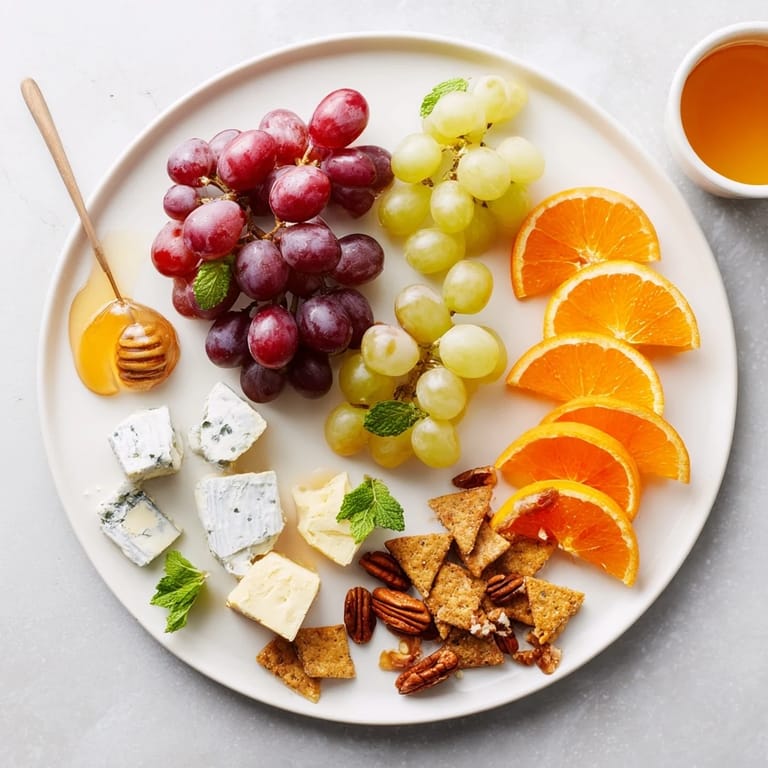 Fresh berries and chocolates accompany a diverse Grapes of Fortune Dessert Board, a festive treat to celebrate with friends.