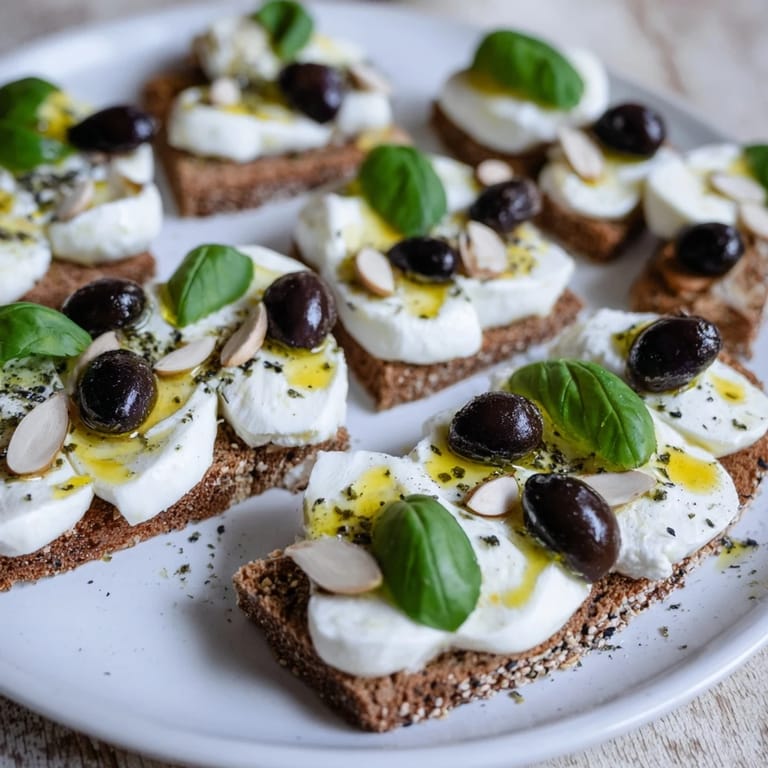 Crisp rye bread and creamy mozzarella star in this sophisticated Black and White Formal Affair platter.