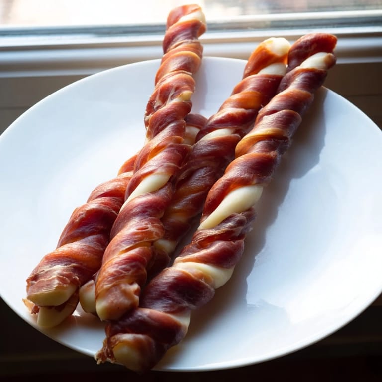 Close-up photo of the finished Nautical Knot appetizer—a delicious prosciutto-wrapped cheese braid.
