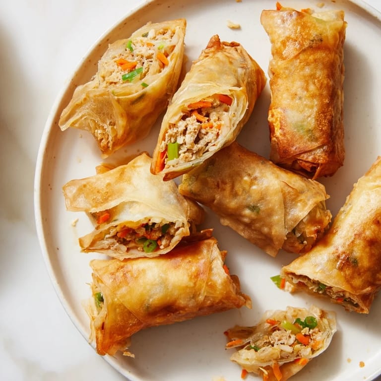Close-up of freshly air-fried Chicken Lumpia Bites, showcasing golden brown, delicious textures.