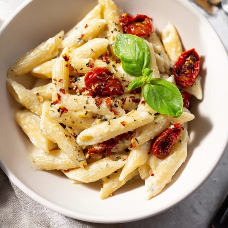 Close-up of bubbling Boursin cheese pasta, a delicious combination of flavors and textures.