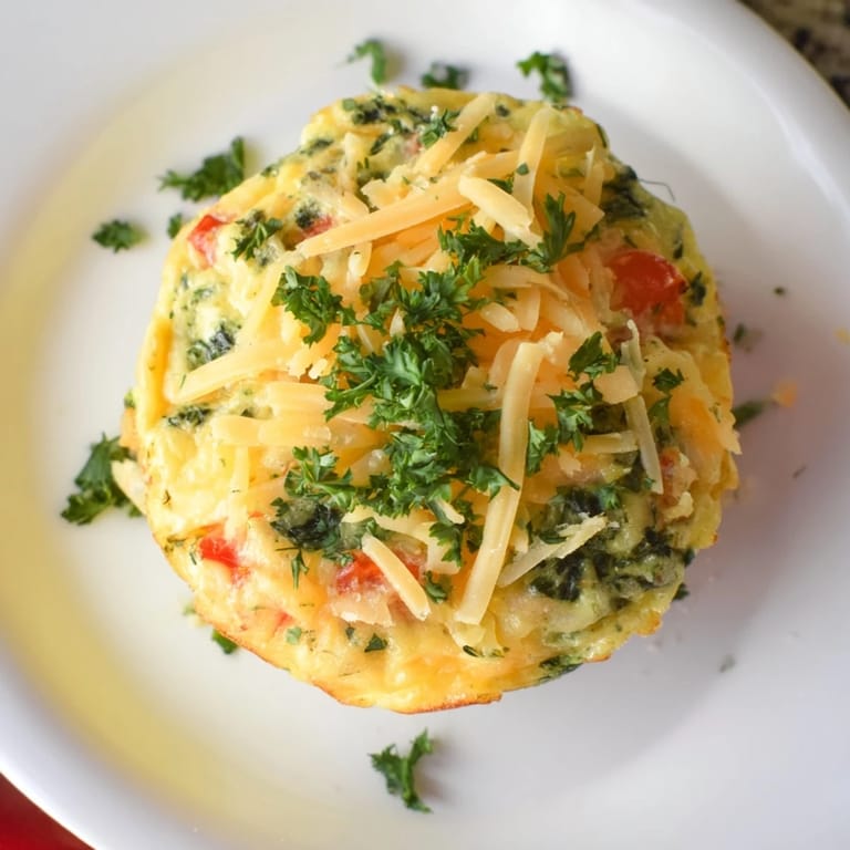 Warm, appetizing serving of mini crustless quiches, ready to enjoy with vibrant textures.