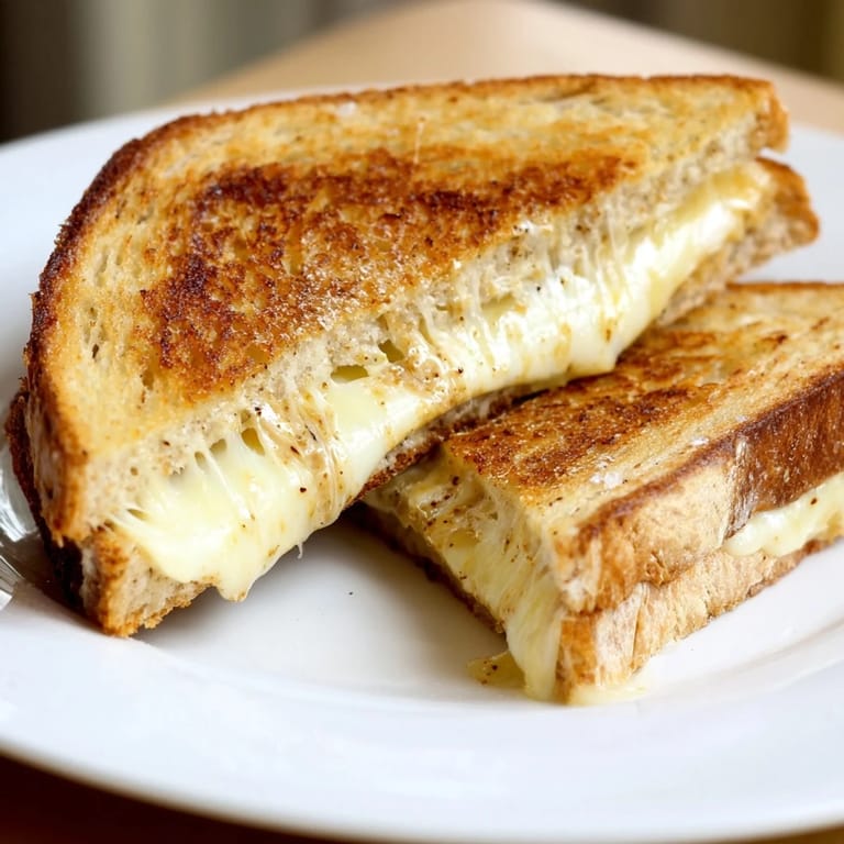 Melted cheddar between crispy sourdough, showcasing Honey Chipotle Butter Grilled Cheese's perfect golden crust and textures.