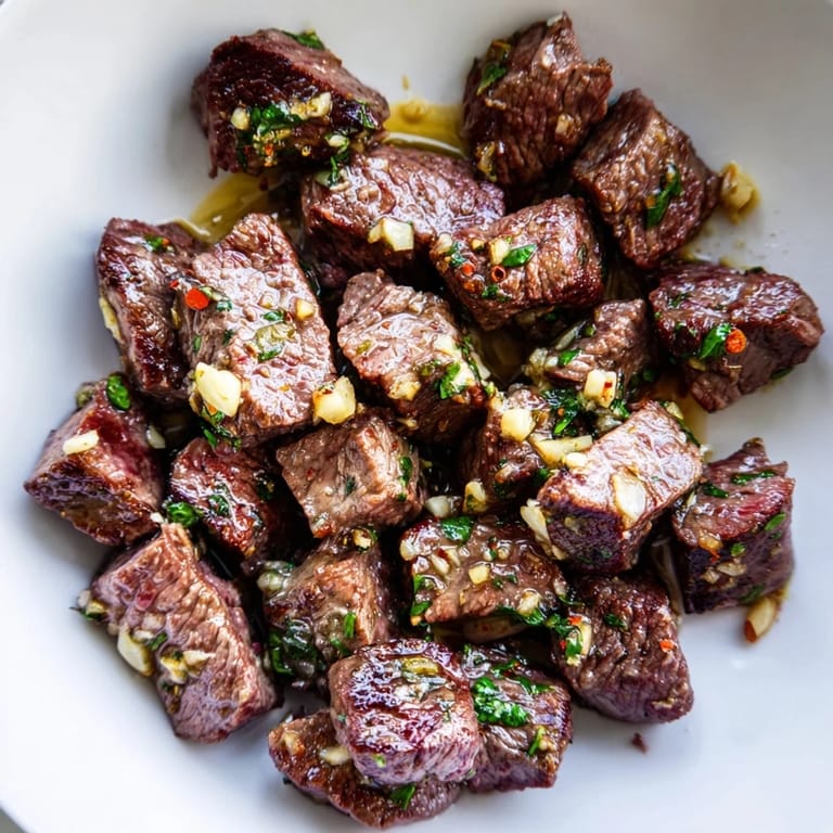 Delectable Garlic Butter Steak Bites, served hot, showcasing juicy beef coated in flavorful garlic butter.