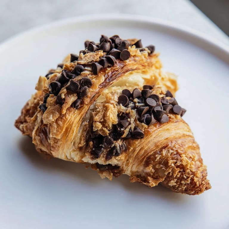 Warm, flaky croissant dough embracing a gooey, chocolate-chip-studded cookie in these Crookies.