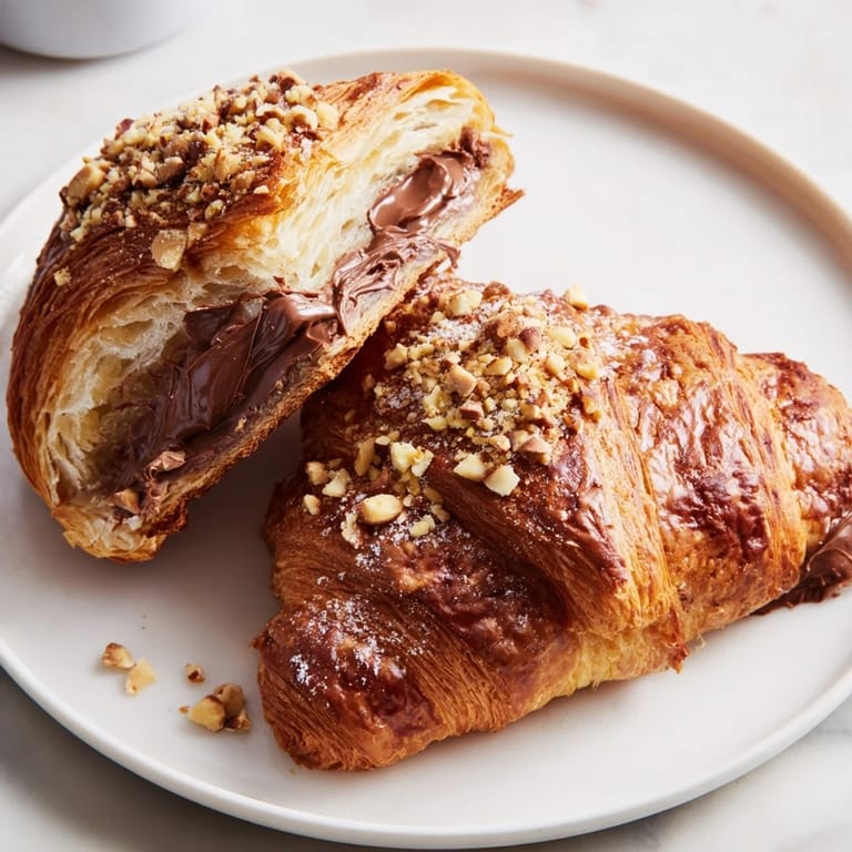 Crispy, golden-brown 3-Ingredient Nutella Croissants, a delightful treat made in the air fryer, perfect for brunch.