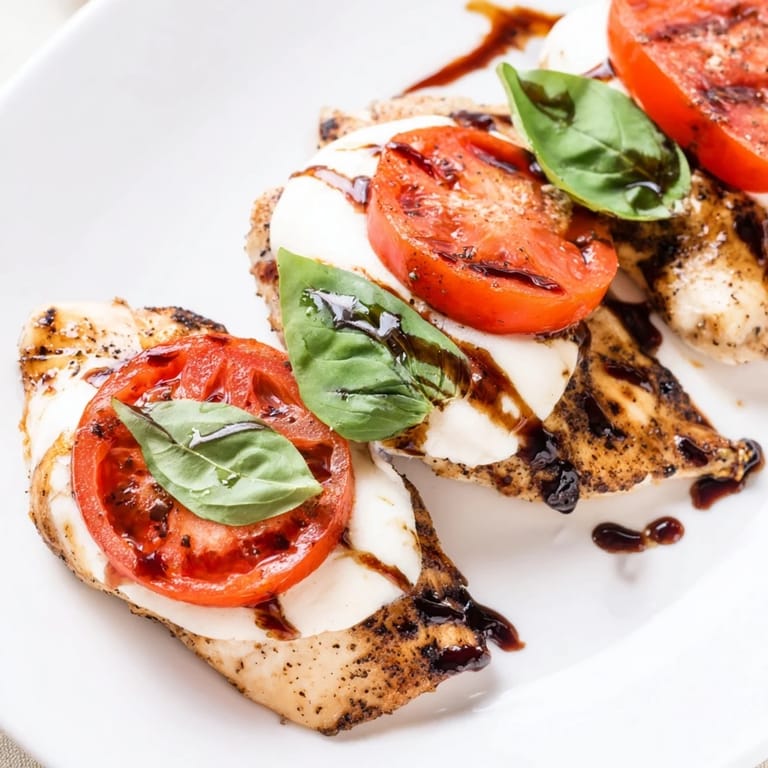 Caprese Chicken Skillet served with a side salad, featuring vibrant tomatoes and herbs for an easy Italian-inspired dinner.