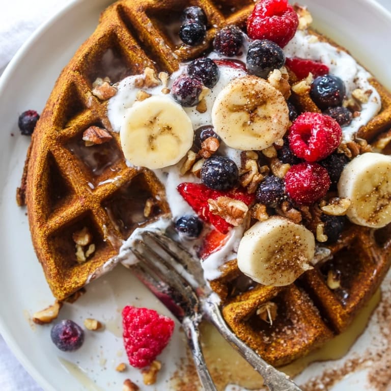 Freshly cooked Anti-Inflammatory Adaptogenic Turmeric Waffles with golden edges, ready for a nourishing breakfast.