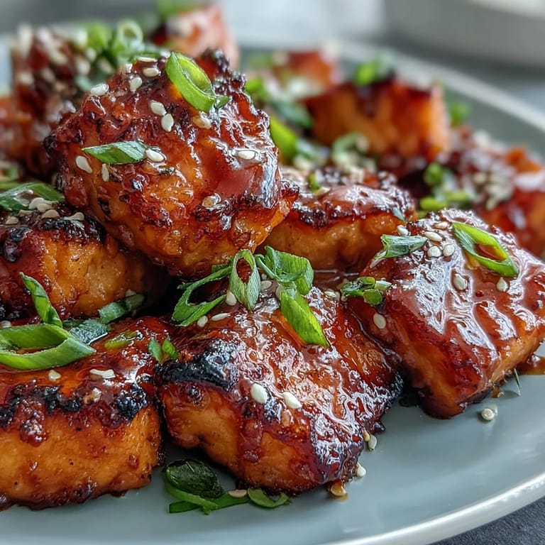 Bang Bang Salmon Bites served as appetizers garnished with fresh green onions.