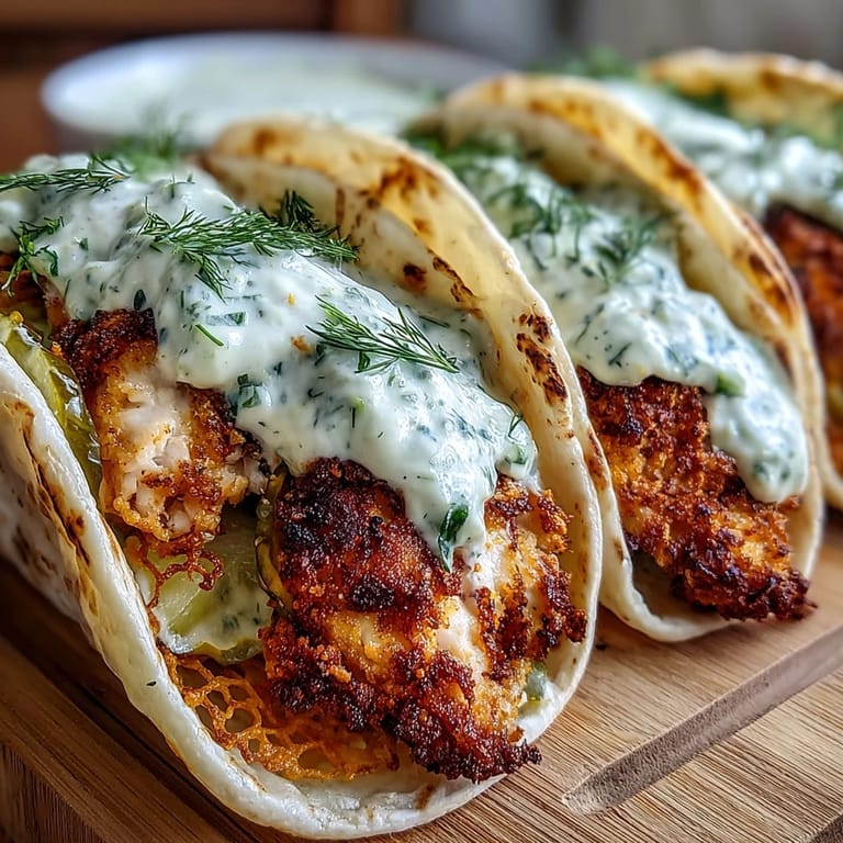 Close-up of sizzling skillet preparing crispy cheese-laced tacos with juicy smashed chicken, dill pickles, and creamy ranch sauce for dinner.