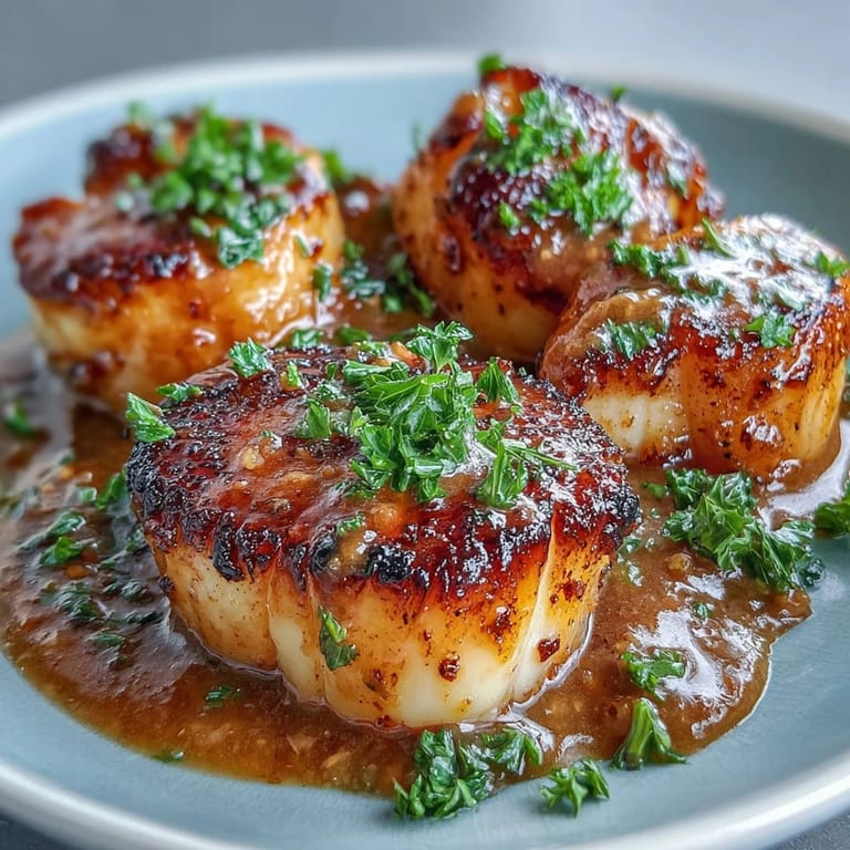 Succulent seared scallops topped with a rich, spicy Cajun cream sauce and parsley.
