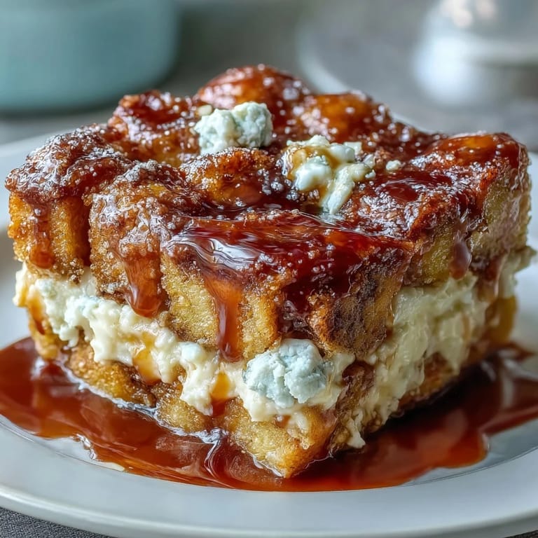 Decadent Caramel Cream Cheese French Toast Casserole fresh from the oven, bubbling and caramelized