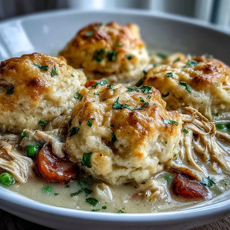 Tender shredded chicken and peas swim in a rich, creamy ranch broth, ready to be scooped into a warm bowl.