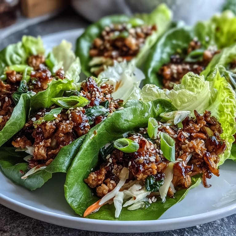 Ground chicken and crisp vegetables in Potsticker-Inspired Chicken Lettuce Boats served with a small bowl of tangy dipping sauce.
