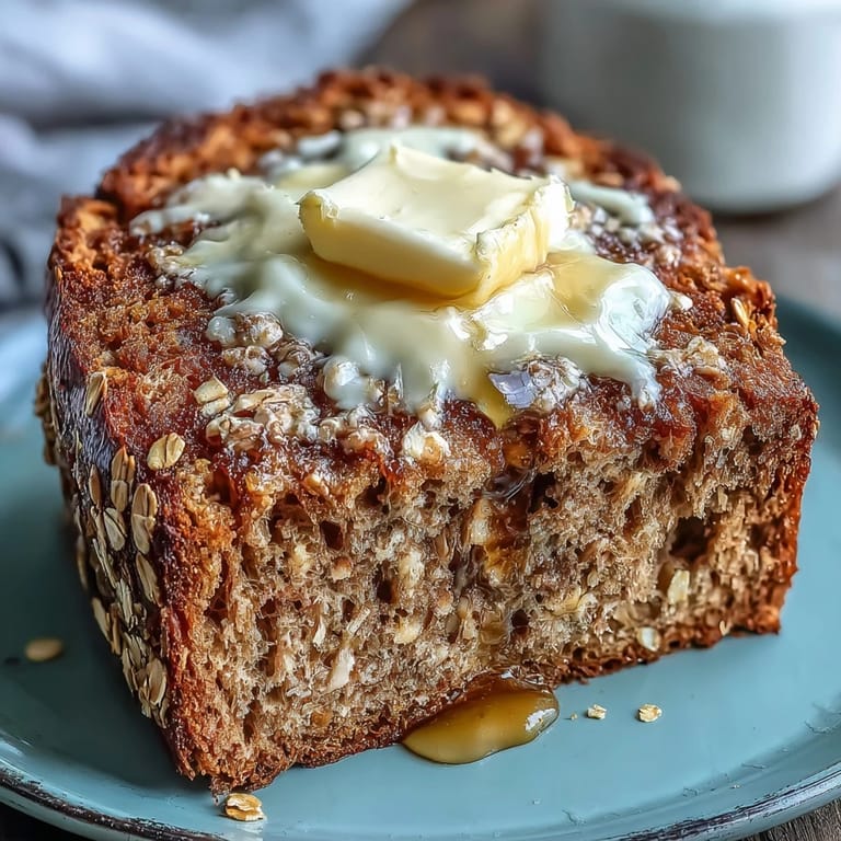 Rustic whole wheat Irish bread loaf with deep cross cut, golden-brown crust, and rich honey butter spread.
