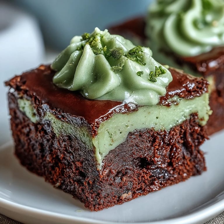 Chocolate brownies baked and cut into shamrock shapes, decorated with creamy green icing for a festive St. Patrick's Day dessert.