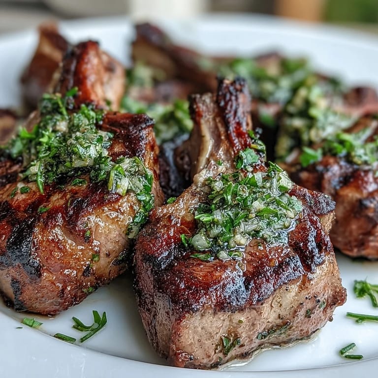 Succulent lamb chops served with vibrant mint gremolata, offering a refreshing herbal twist to every bite.