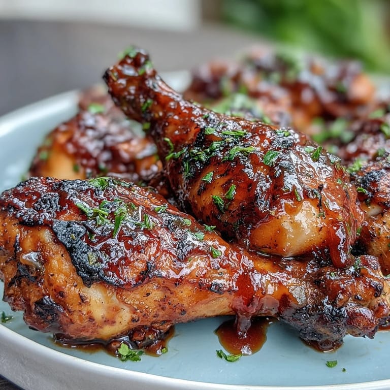 Tender BBQ chicken drumsticks featuring a vibrant, spicy peach glaze.