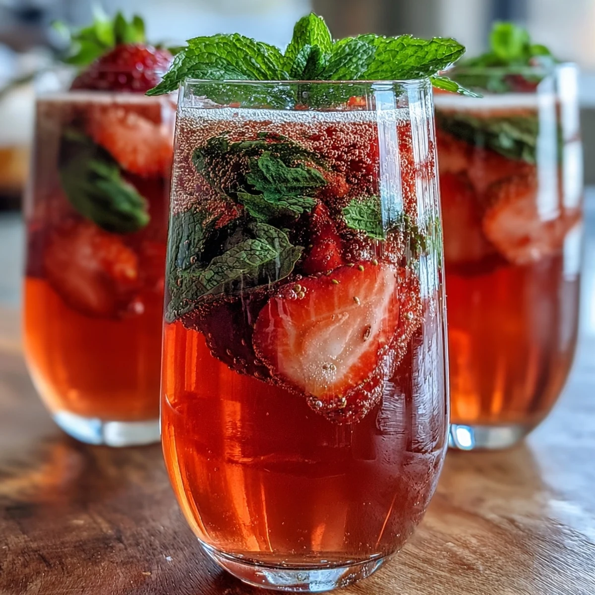 A vibrant strawberry mimosa bar with fresh fruit purees, sparkling wine, and colorful garnishes for a Galentine's brunch celebration.