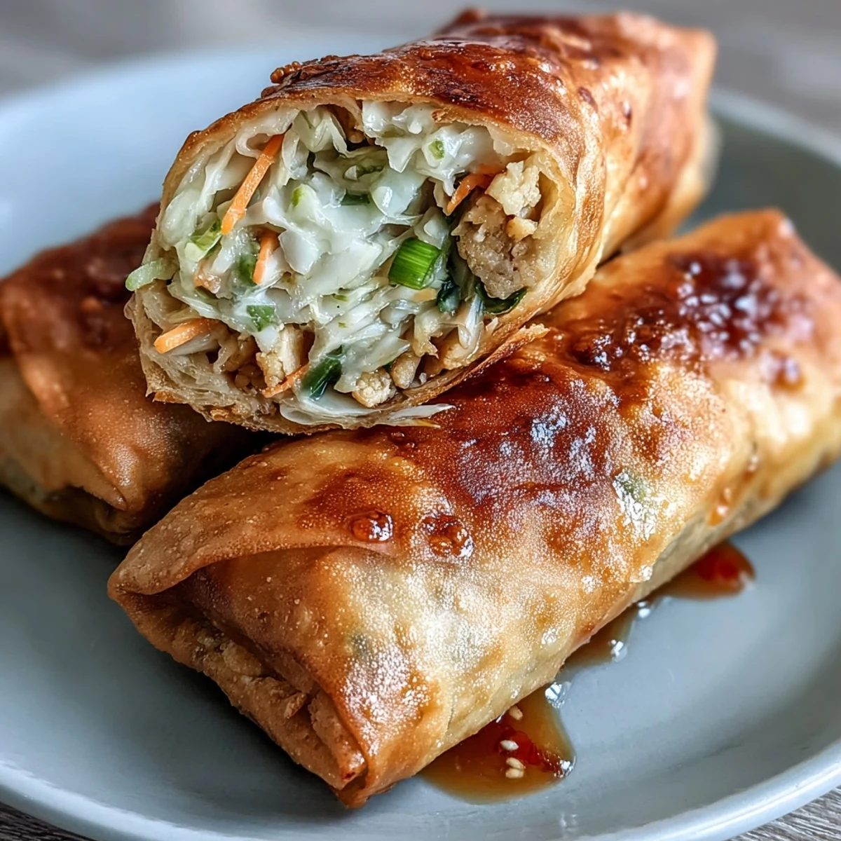 Crispy air fried spring rolls filled with fresh vegetables, served with a vibrant sweet chili dipping sauce.
